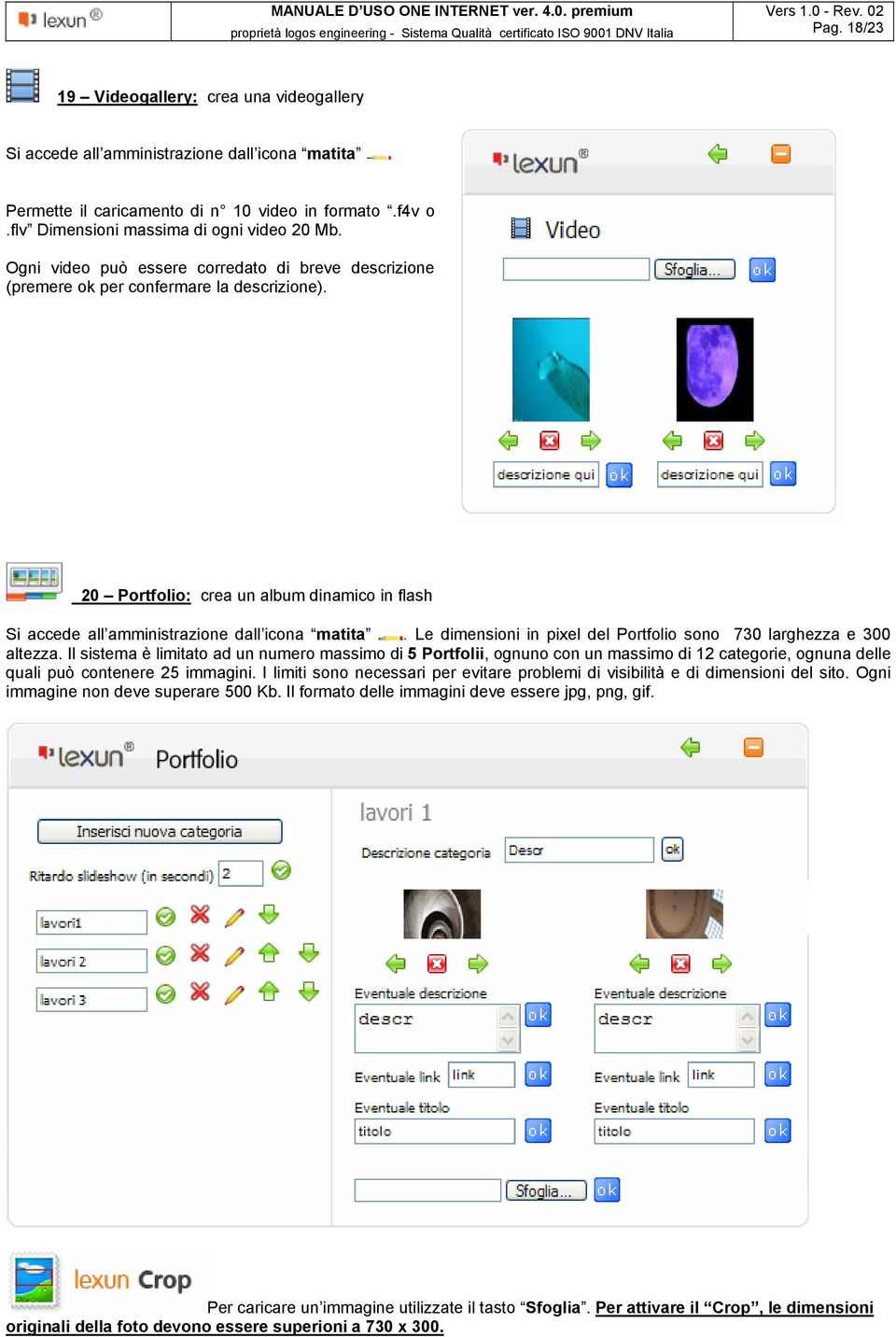 Le dimensioni in pixel del Portfolio sono 730 larghezza e 300 altezza.