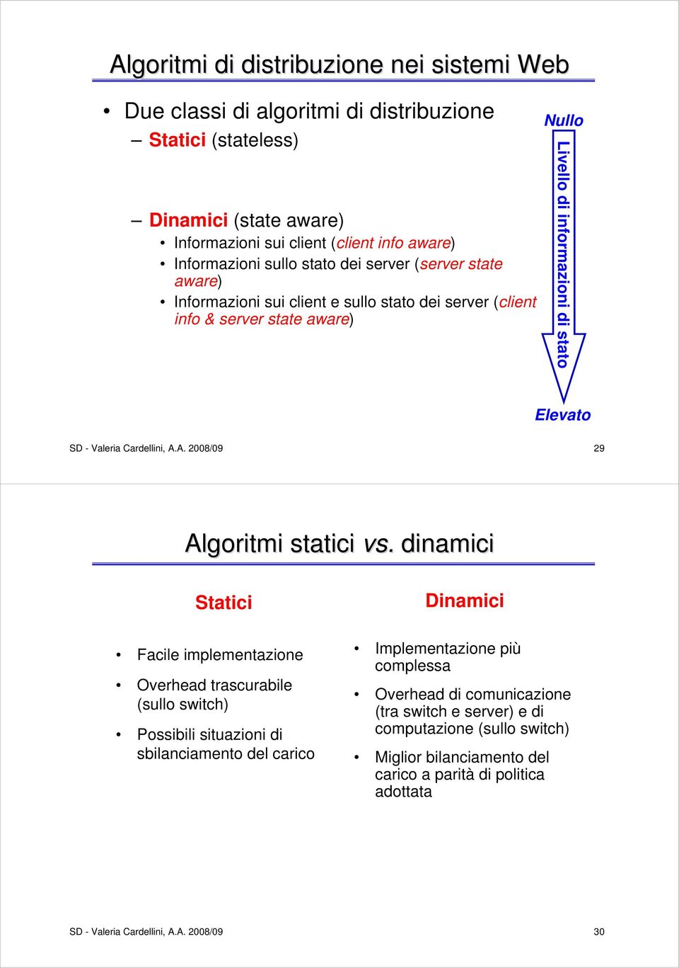 Cardellini, A.A. 2008/09 29 Algoritmi statici vs.