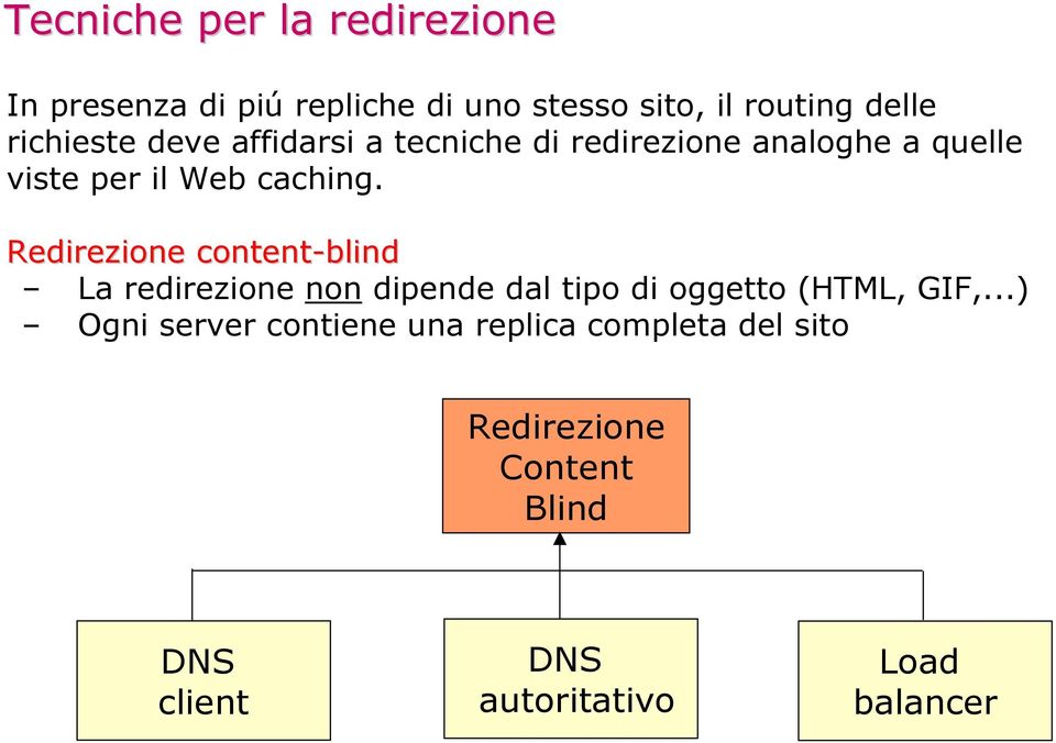 Redirezione content-blind La redirezione non dipende dal tipo di oggetto (HTML, GIF,.