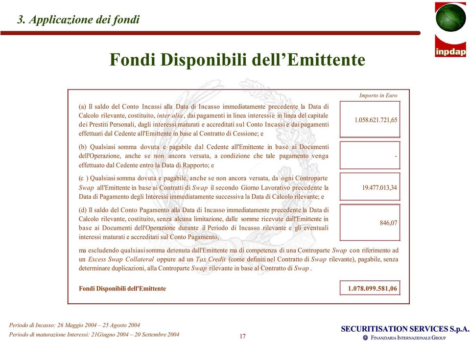 Contratto di Cessione; e (b) Qualsiasi somma dovuta e pagabile dal Cedente all'emittente in base ai Documenti dell'operazione, anche se non ancora versata, a condizione che tale pagamento venga