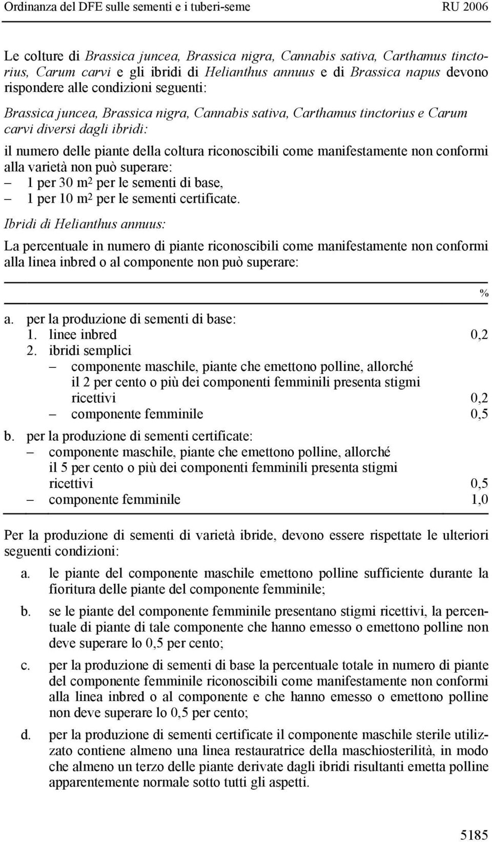 varietà non può superare: 1 per 30 m 2 per le sementi di base, 1 per 10 m 2 per le sementi certificate.