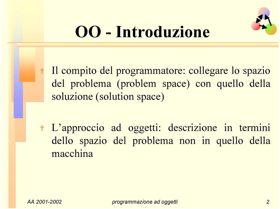 space) L approccio ad oggetti: descrizione in termini dello spazio