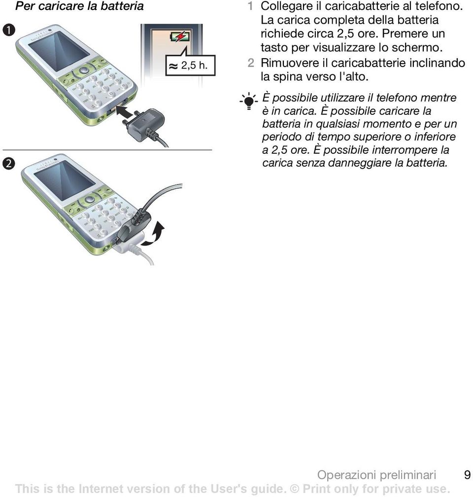 2 Rimuovere il caricabatterie inclinando la spina verso l'alto. È possibile utilizzare il telefono mentre è in carica.