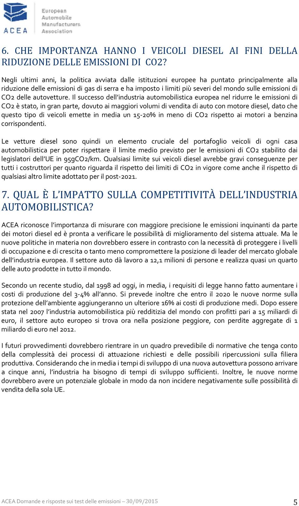 CO2 delle autovetture.