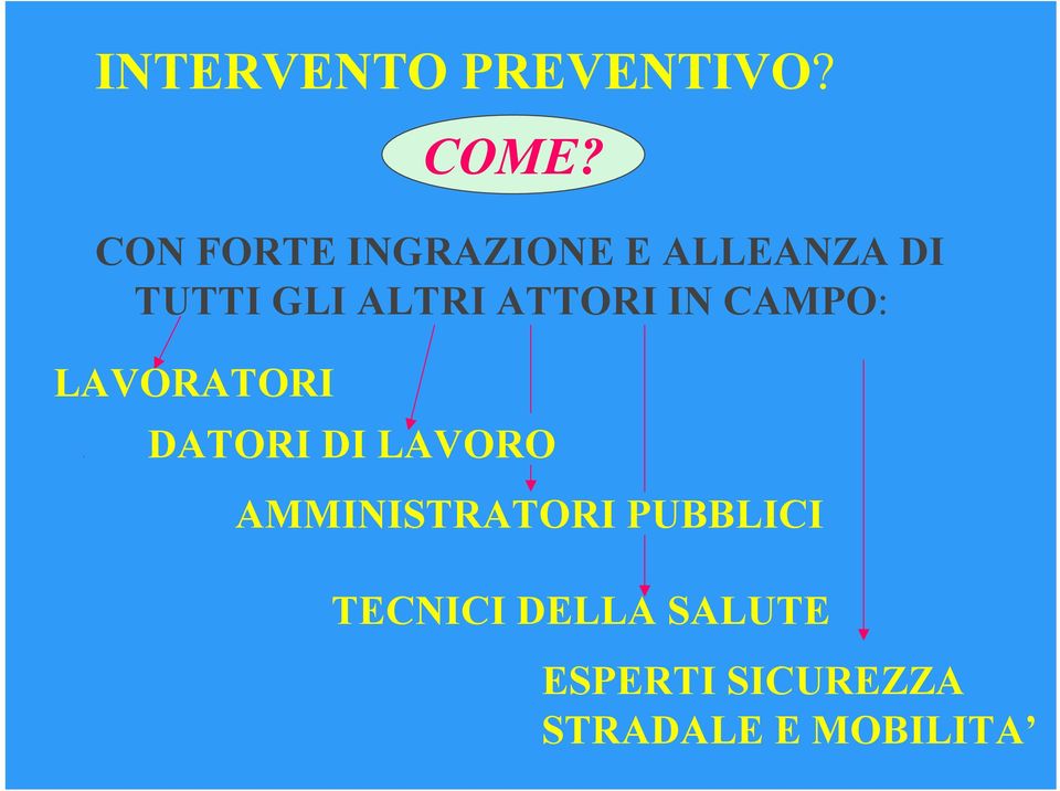 ATTORI IN CAMPO: LAVORATORI COME?