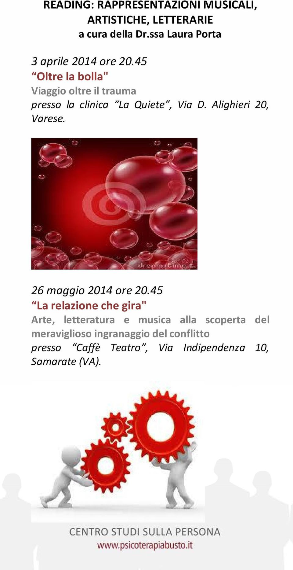 45 Oltre la bolla" Viaggio oltre il trauma presso la clinica La Quiete, Via D. Alighieri 20, Varese.