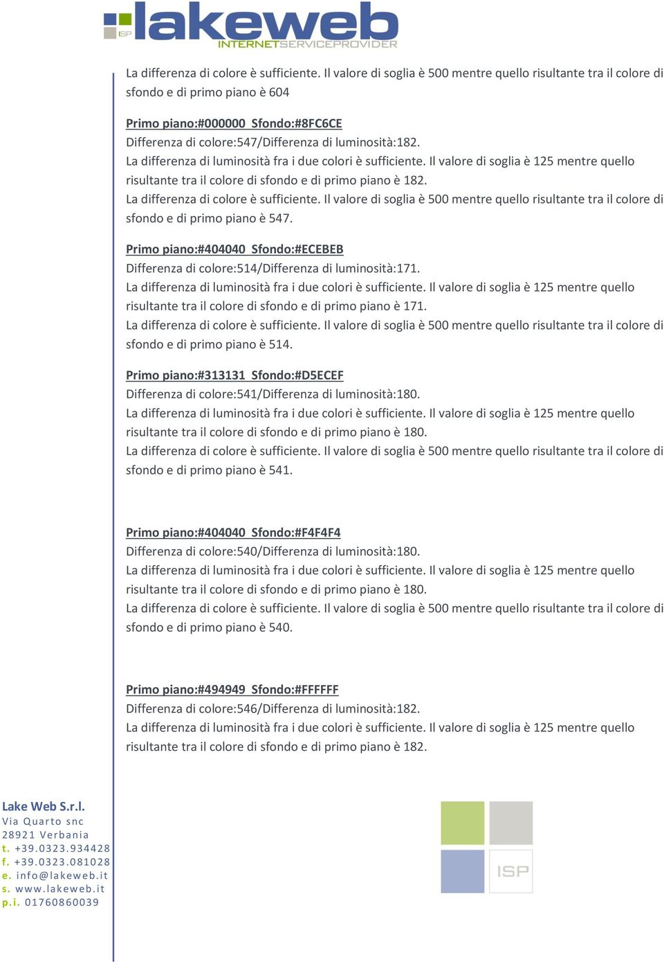 sfondo e di primo piano è 514. Primo piano:#313131 Sfondo:#D5ECEF Differenza di colore:541/differenza di luminosità:180. risultante tra il colore di sfondo e di primo piano è 180.