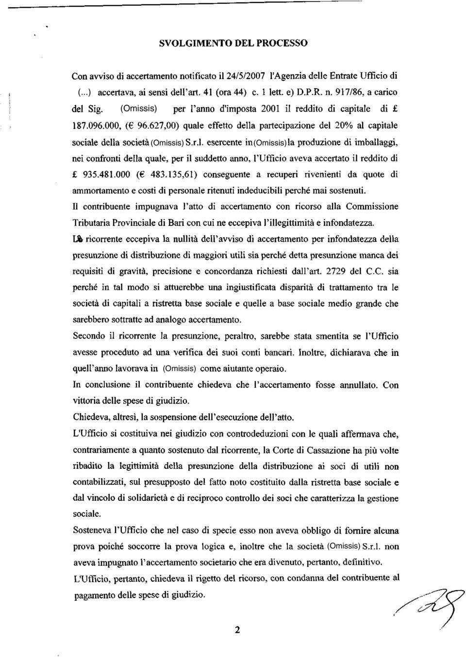 481.000 ( 483.135,61) conseguente a recuperi rivenienti da quote di ammortamento e costi di personale ritenuti indeducibili perché mai sostenuti.