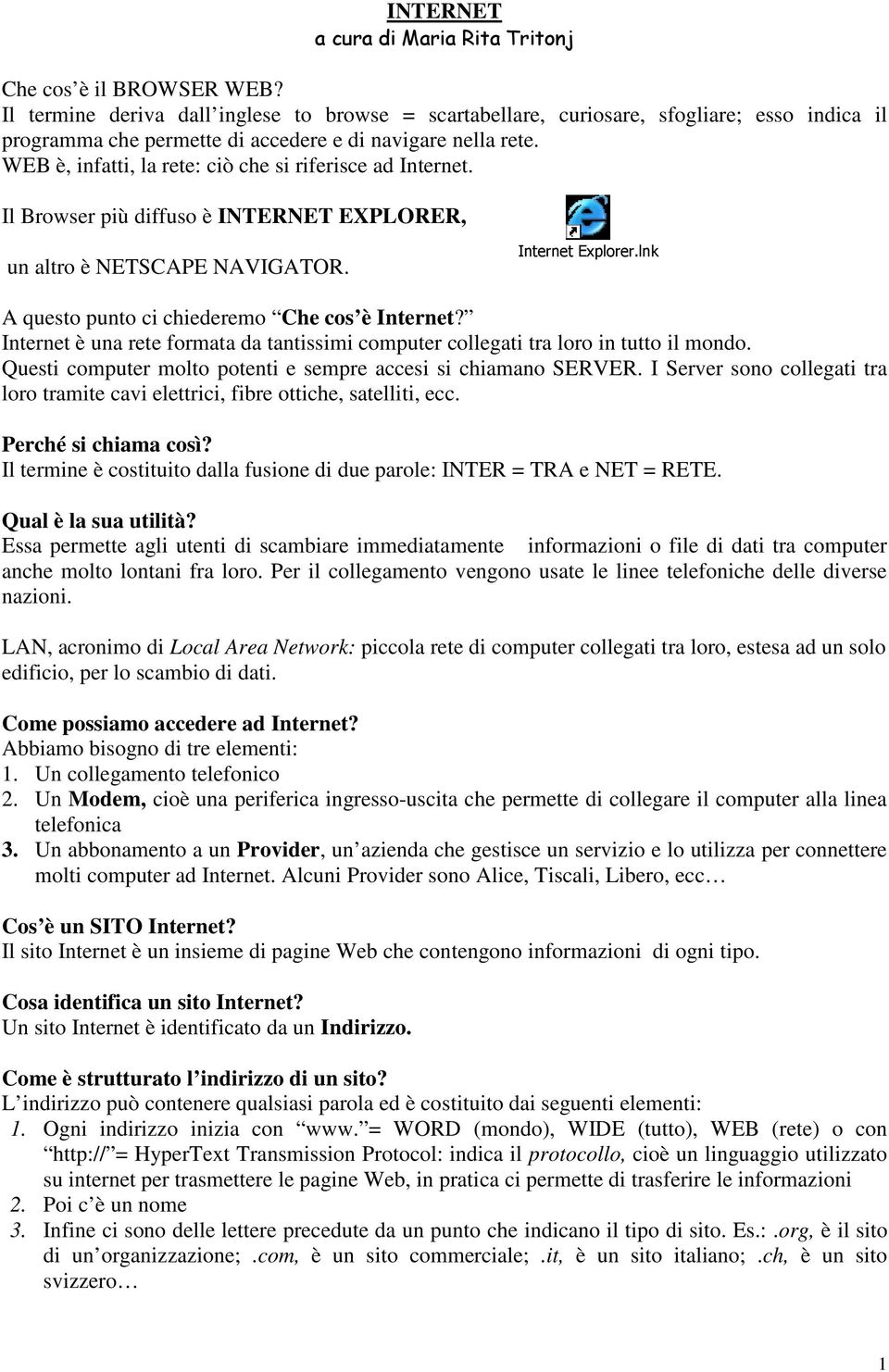 WEB è, infatti, la rete: ciò che si riferisce ad Internet. Il Browser più diffuso è INTERNET EXPLORER, un altro è NETSCAPE NAVIGATOR. Internet Explorer.