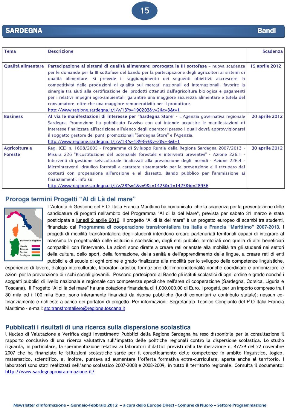 Italia Francia Marittimo ha comunicato che la scadenza per la presentazione delle candidature di progetti nell'ambito del Programma "Al di là del Mare", prevista per sabato 31 marzo è stata