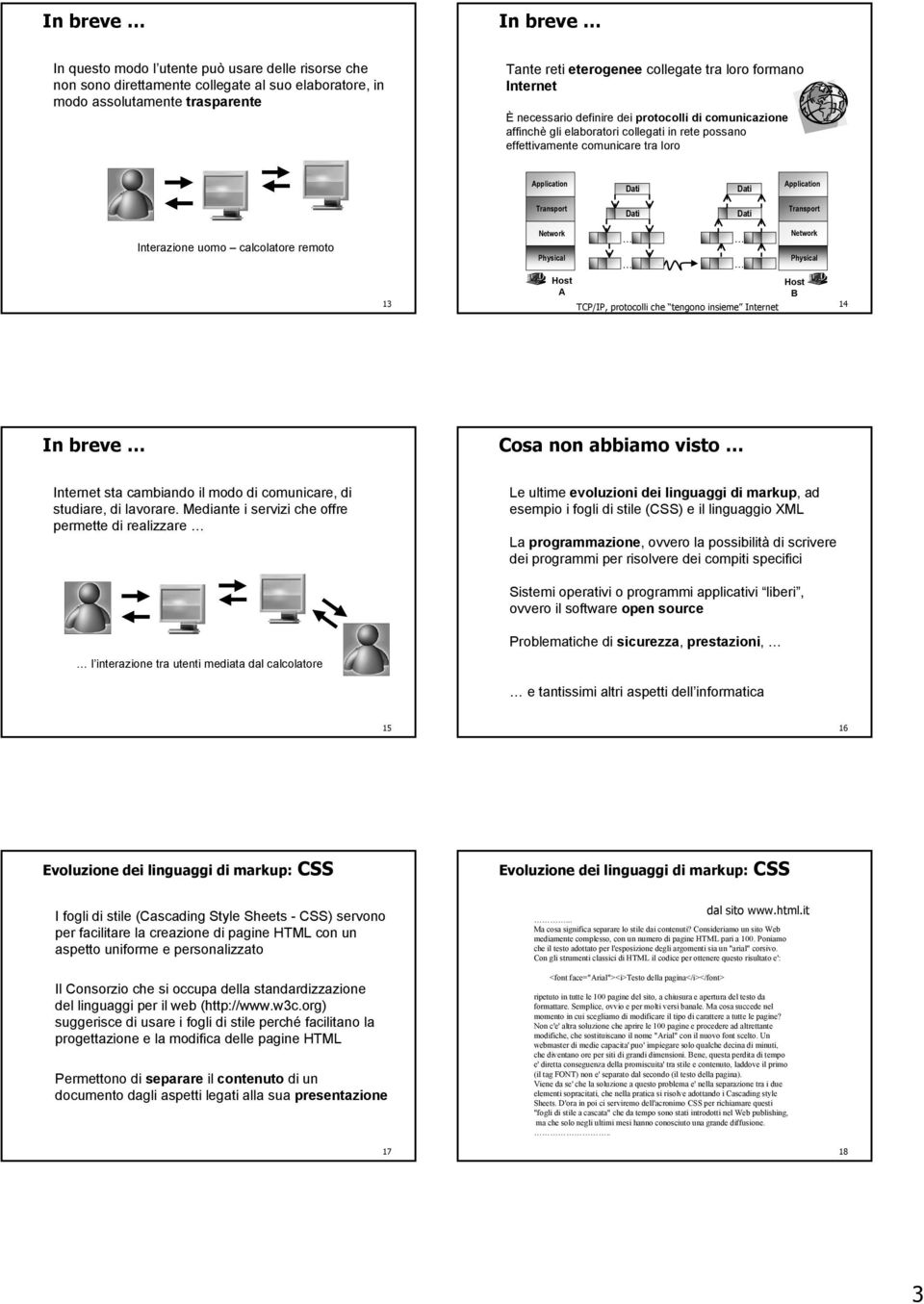 Transport Interazione uomo calcolatore remoto 13 Network Physical Host A TCP/IP, protocolli che tengono insieme Internet Network Physical Host B 14 In breve Cosa non abbiamo visto Internet sta