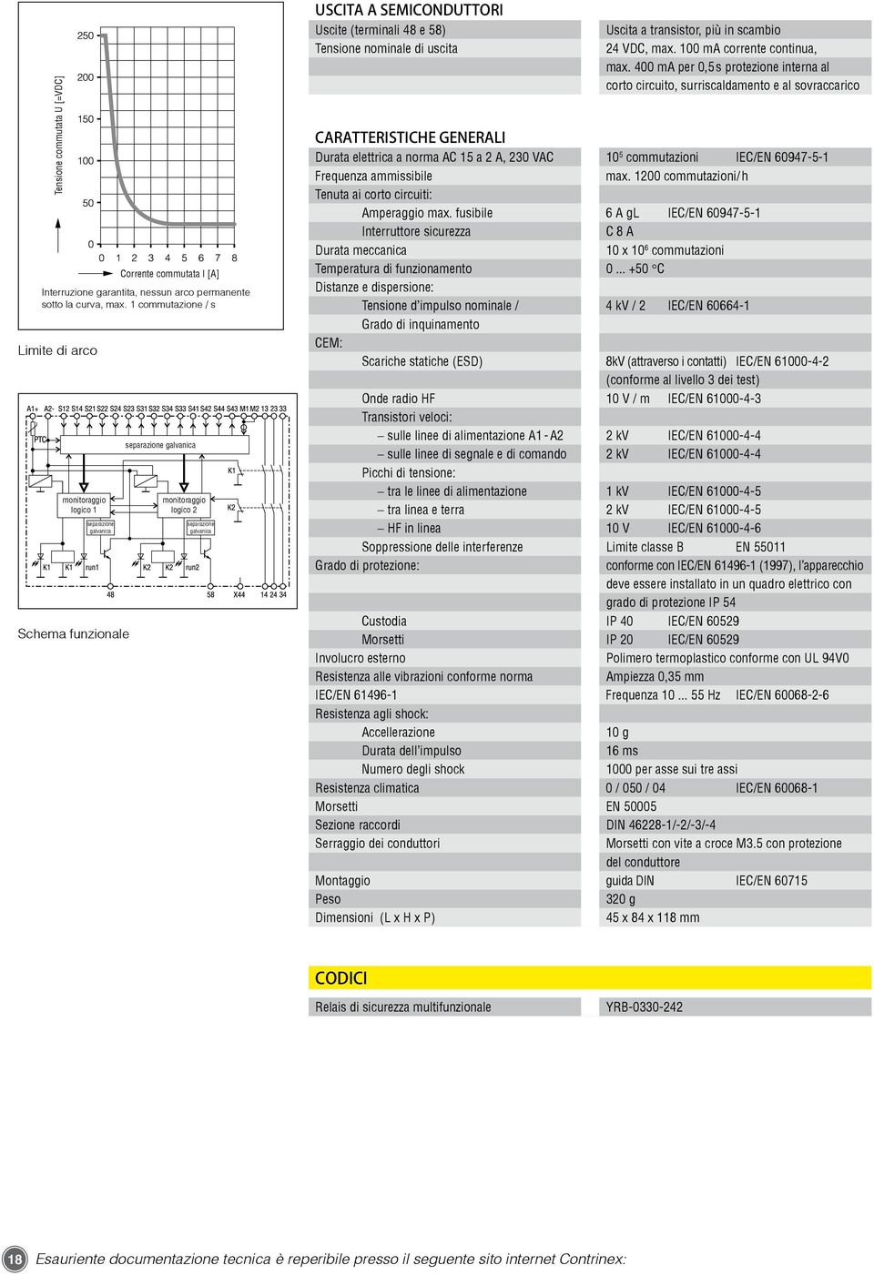 (terminali 48 e 58) Tensione nominale di uscita Uscita a transistor, più in scambio 24 VDC, max. 100 ma corrente continua, max.