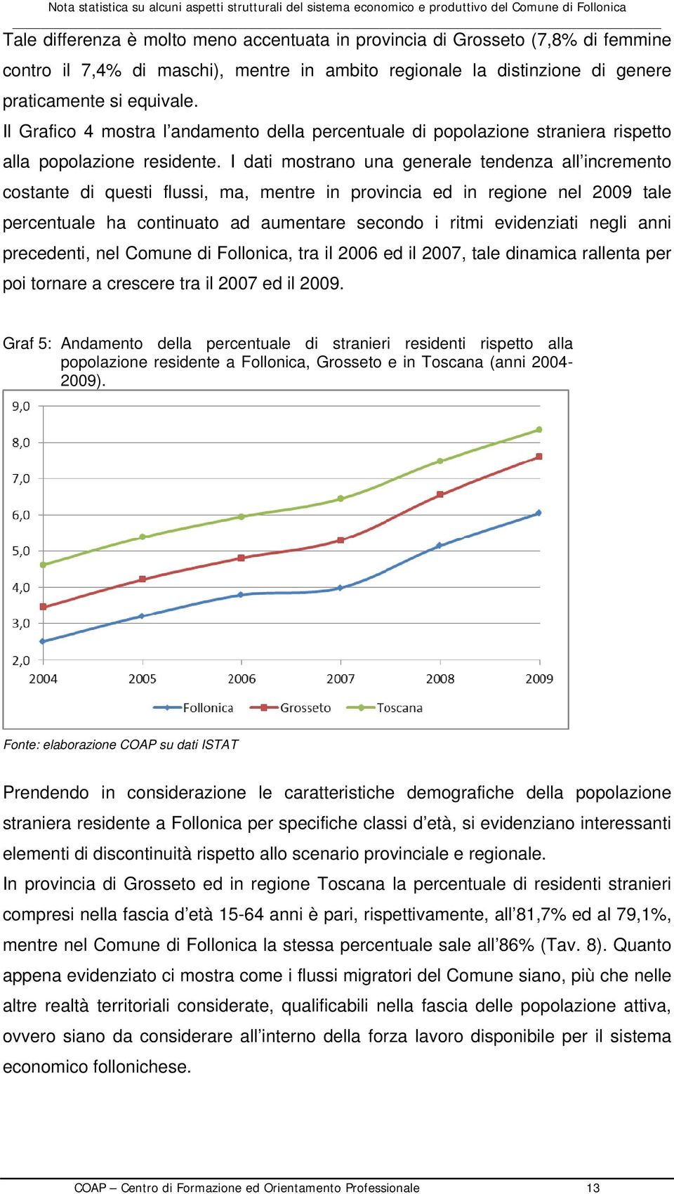 I dati mostrano una generale tendenza all incremento costante di questi flussi, ma, mentre in provincia ed in regione nel 2009 tale percentuale ha continuato ad aumentare secondo i ritmi evidenziati