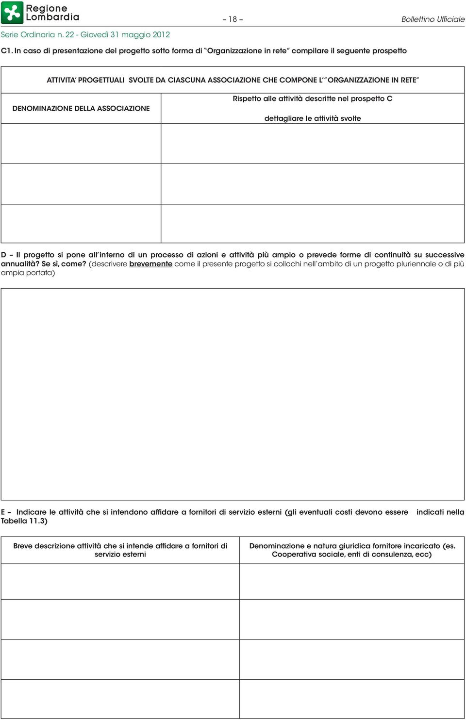 DENOMINAZIONE DELLA ASSOCIAZIONE Rispetto alle attività descritte nel prospetto C dettagliare le attività svolte D Il progetto si pone all interno di un processo di azioni e attività più ampio o