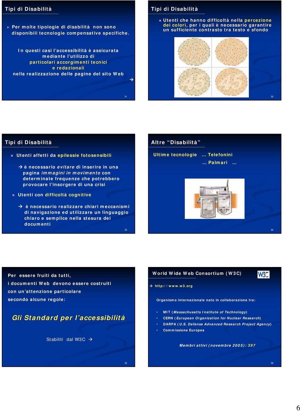 utilizzo di particolari accorgimenti tecnici e redazionali nella realizzazione delle pagine del sito Web 31 32 Utenti affetti da epilessie fotosensibili è necessario evitare di inserire in una pagina