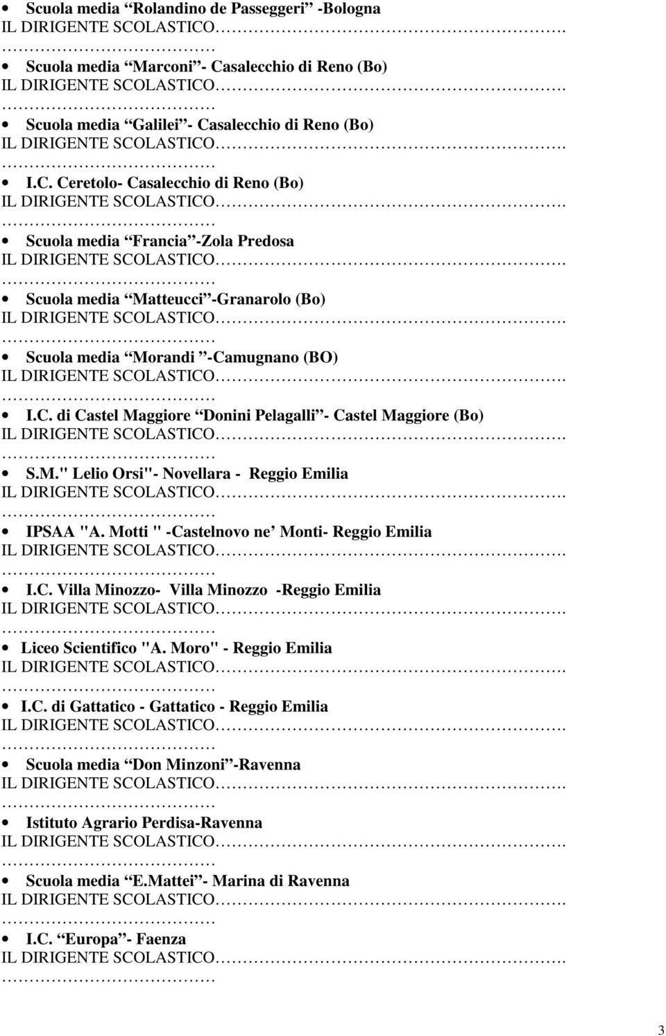 Scuola media Matteucci -Granarolo (Bo) IL DIRIGENTE SCOLASTICO. Scuola media Morandi -Camugnano (BO) IL DIRIGENTE SCOLASTICO. I.C. di Castel Maggiore Donini Pelagalli - Castel Maggiore (Bo) IL DIRIGENTE SCOLASTICO.