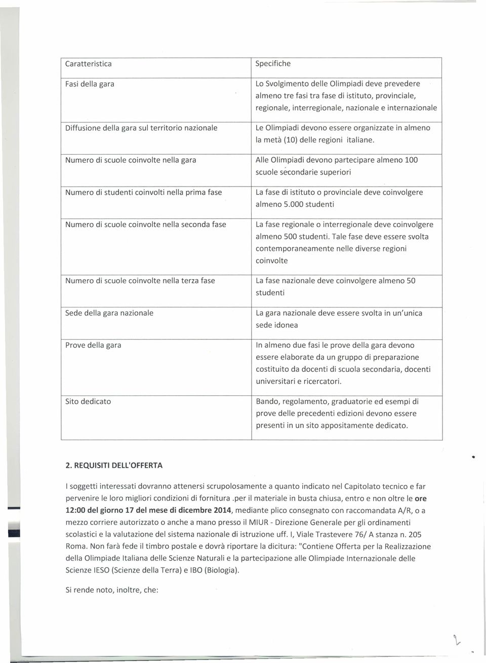 Numero di scuole coinvolte nella gara Alle Olimpiadi devono partecipare almeno 100 scuole secondarie superiori Numero di studenti coinvolti nella prima fase La fase di istituto o provinciale deve