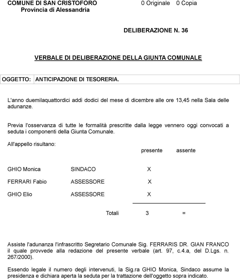 Previa l'osservanza di tutte le formalità prescritte dalla legge vennero oggi convocati a seduta i componenti della Giunta Comunale.