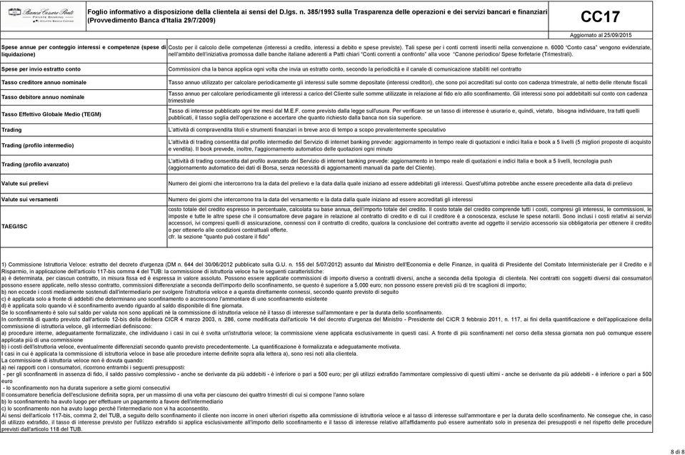 6000 Conto casa vengono evidenziate, nell ambito dell iniziativa promossa dalle banche italiane aderenti a Patti chiari Conti correnti a confronto alla voce Canone periodico/ Spese forfetarie