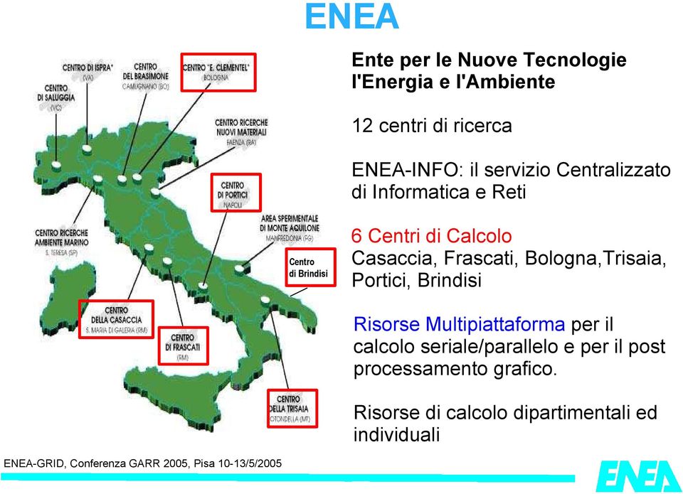 Frascati, Bologna,Trisaia, Portici, Brindisi Risorse Multipiattaforma per il calcolo