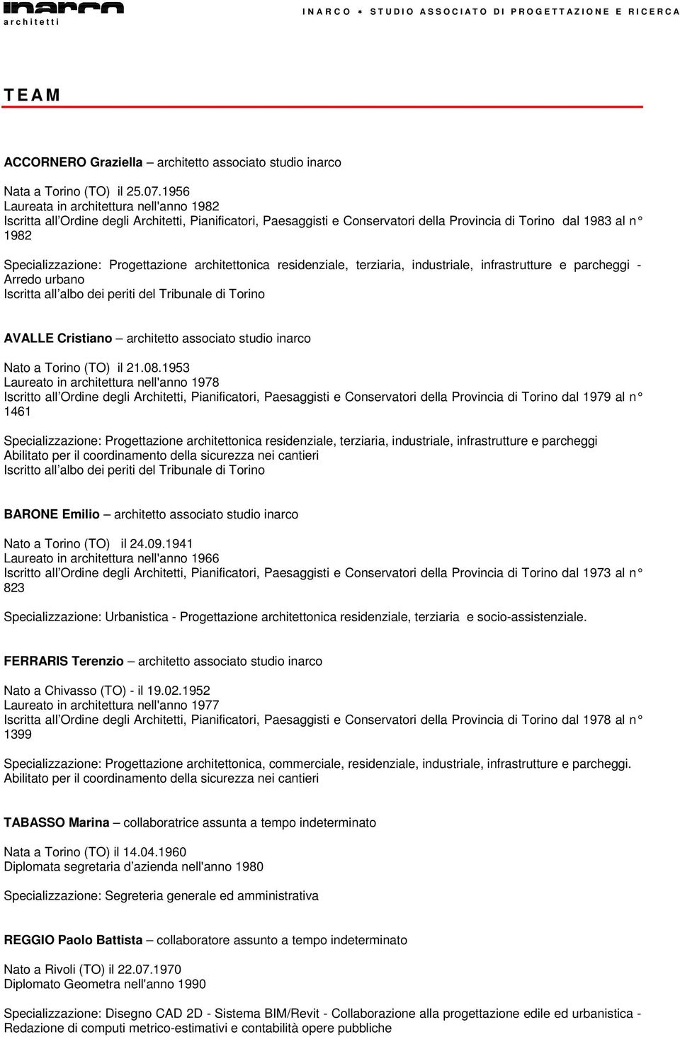 Progettazione architettonica residenziale, terziaria, industriale, infrastrutture e parcheggi - Arredo urbano Iscritta all albo dei periti del Tribunale di Torino AVALLE Cristiano architetto