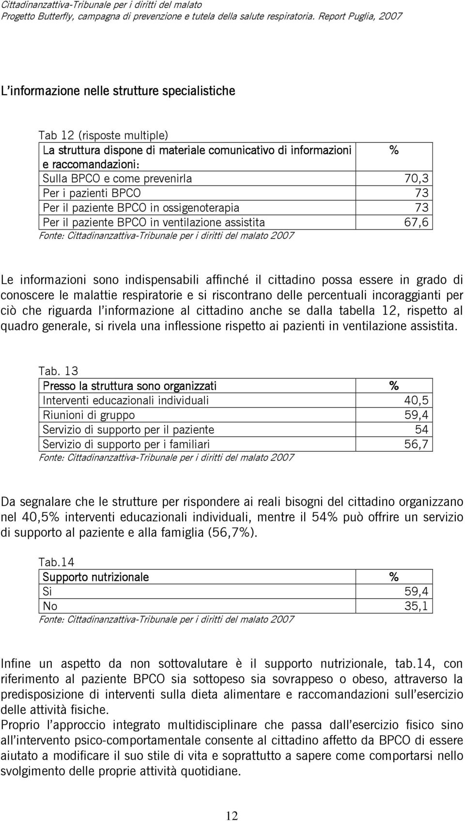 conoscere le malattie respiratorie e si riscontrano delle percentuali incoraggianti per ciò che riguarda l informazione al cittadino anche se dalla tabella 12, rispetto al quadro generale, si rivela