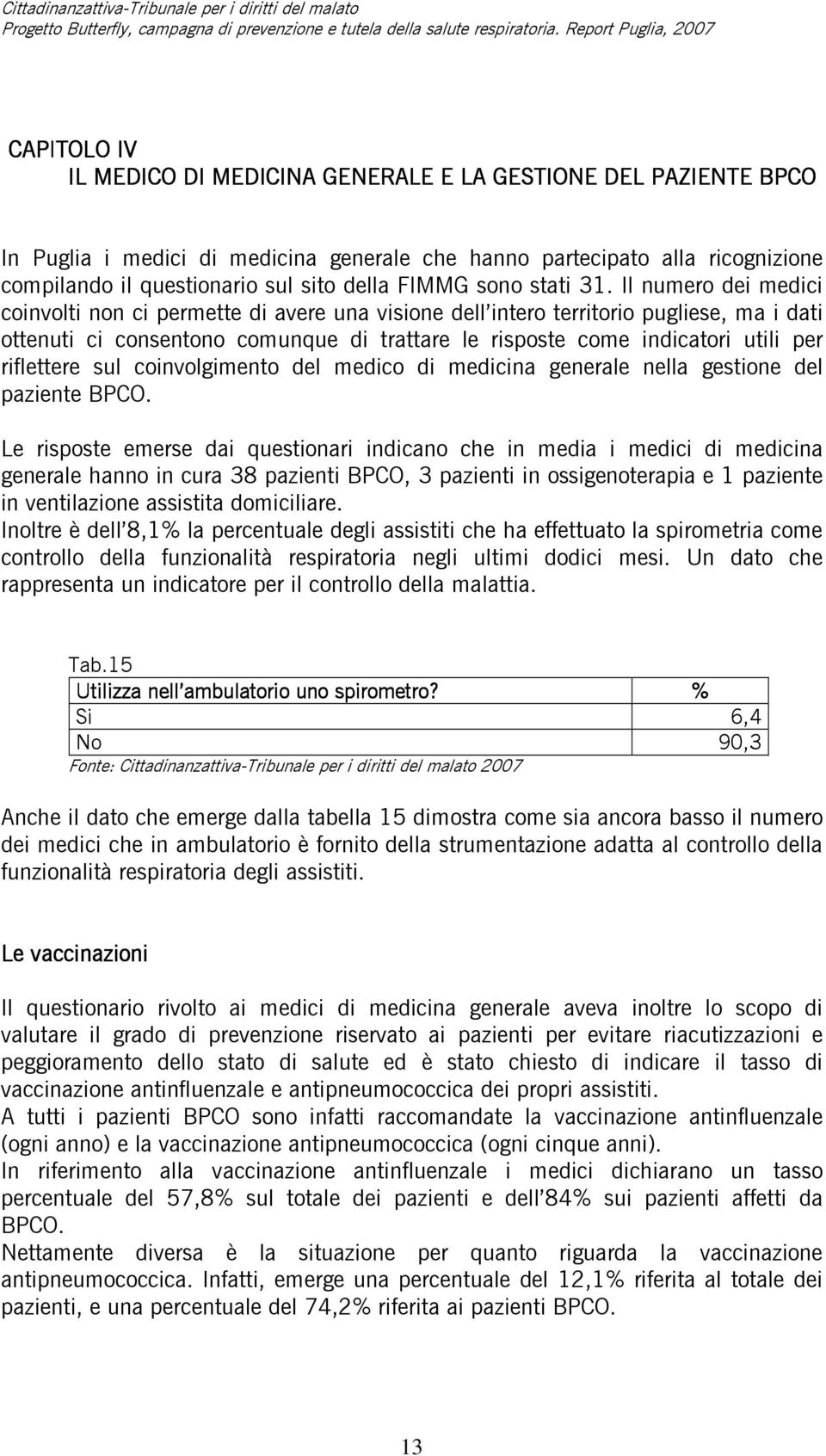 Il numero dei medici coinvolti non ci permette di avere una visione dell intero territorio pugliese, ma i dati ottenuti ci consentono comunque di trattare le risposte come indicatori utili per