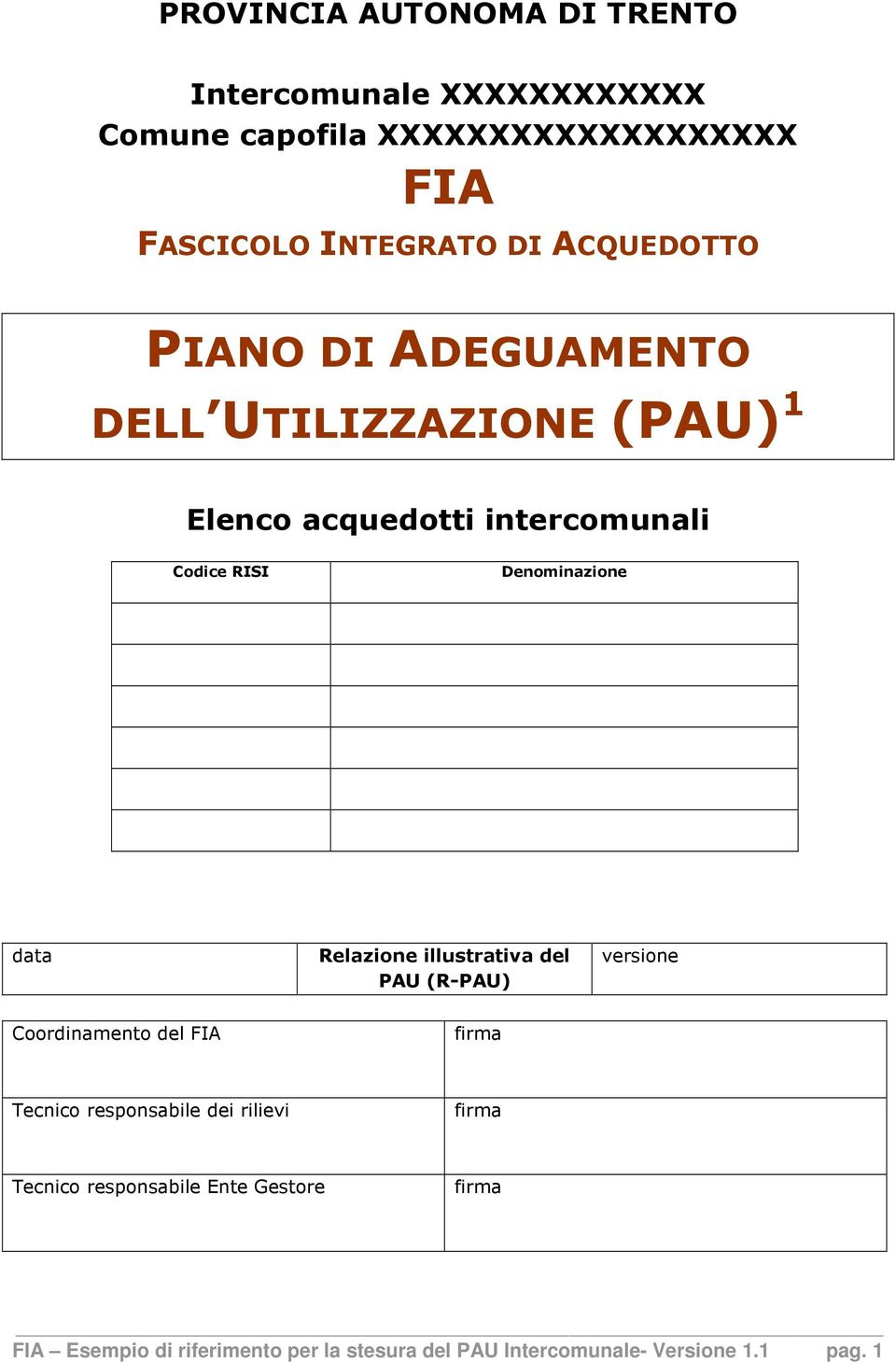 Relazione illustrativa del PAU (R-PAU) versione Coordinamento del FIA firma Tecnico responsabile dei rilievi firma