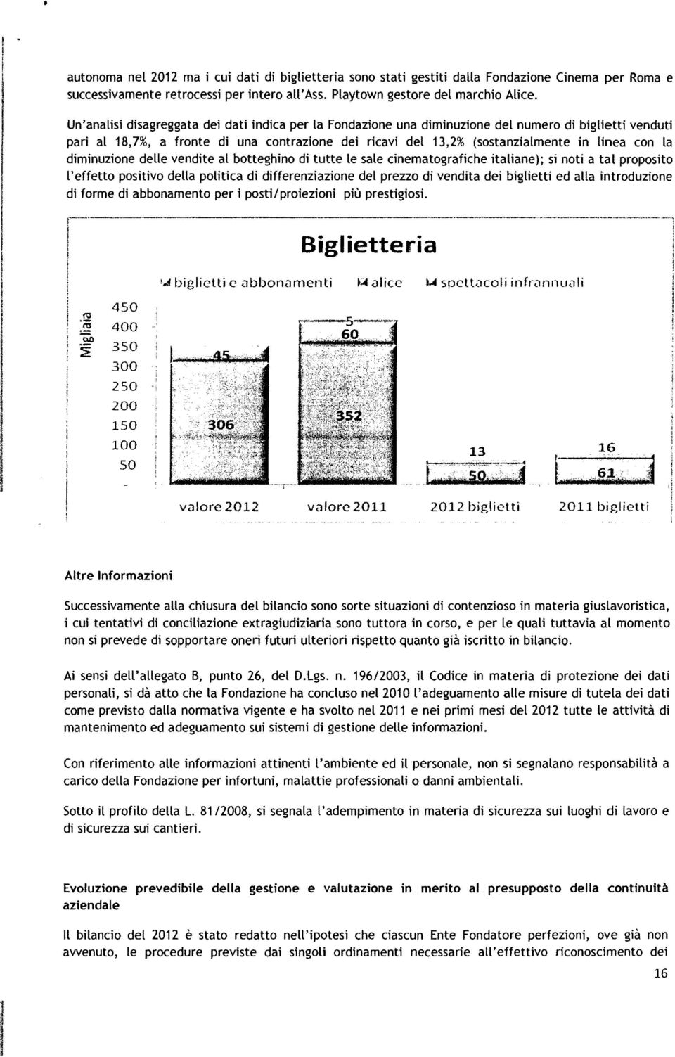 la diminuzione delle vendite al botteghino di tutte le sale cinematografiche italiane); si noti a tal proposito l'effetto positivo della politica di differenziazione del prezzo di vendita dei