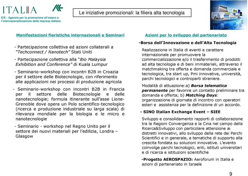 applicazioni nei processi di produzione agricola - Seminario-workshop con incontri B2B in Francia per il settore delle Biotecnologie e delle nanotecnologie; formula itinerante sull asse Lione-