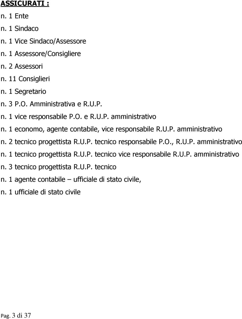 U.P. tecnico responsabile P.O., R.U.P. amministrativo n. 1 tecnico progettista R.U.P. tecnico vice responsabile R.U.P. amministrativo n. 3 tecnico progettista R.