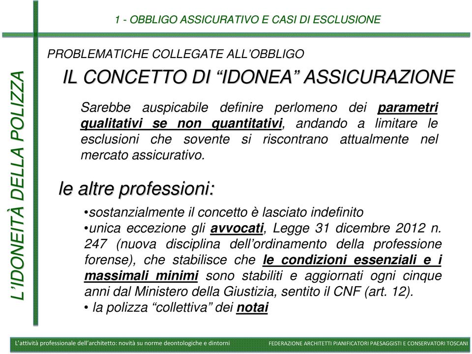 le altre professioni: sostanzialmente il concetto è lasciato indefinito unica eccezione gli avvocati, Legge 31 dicembre 2012 n.