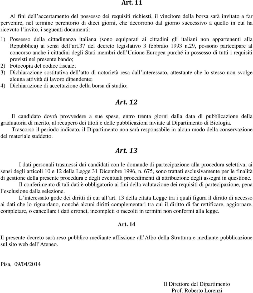 dell art.37 del decreto legislativo 3 febbraio 1993 n.