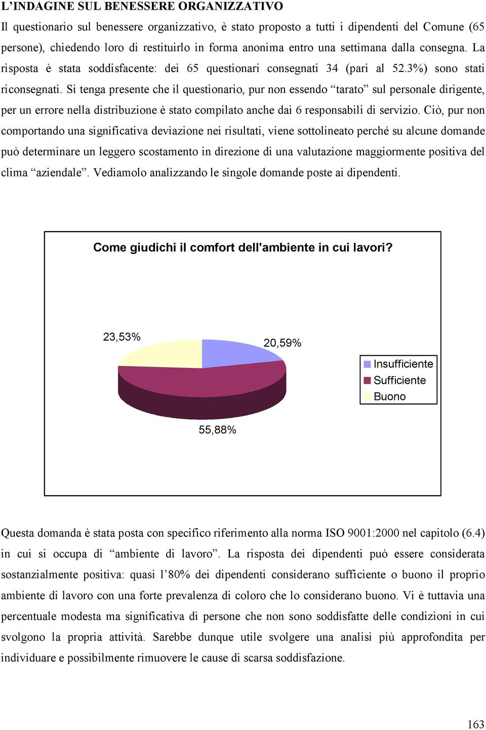 Si tenga presente che il questionario, pur non essendo tarato sul personale dirigente, per un errore nella distribuzione è stato compilato anche dai 6 responsabili di servizio.