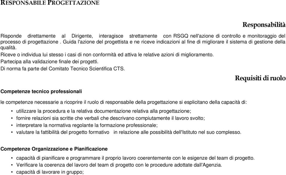 Riceve o individua lui stesso i casi di non conformità ed attiva le relative azioni di miglioramento. Partecipa alla validazione finale dei progetti.