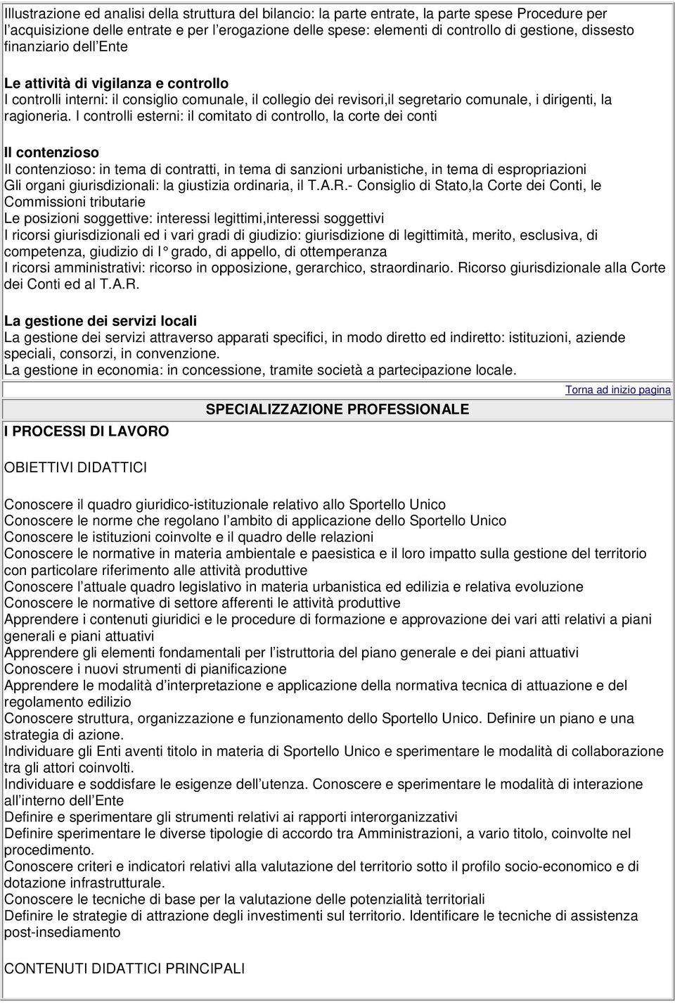 I controlli esterni: il comitato di controllo, la corte dei conti Il contenzioso Il contenzioso: in tema di contratti, in tema di sanzioni urbanistiche, in tema di espropriazioni Gli organi