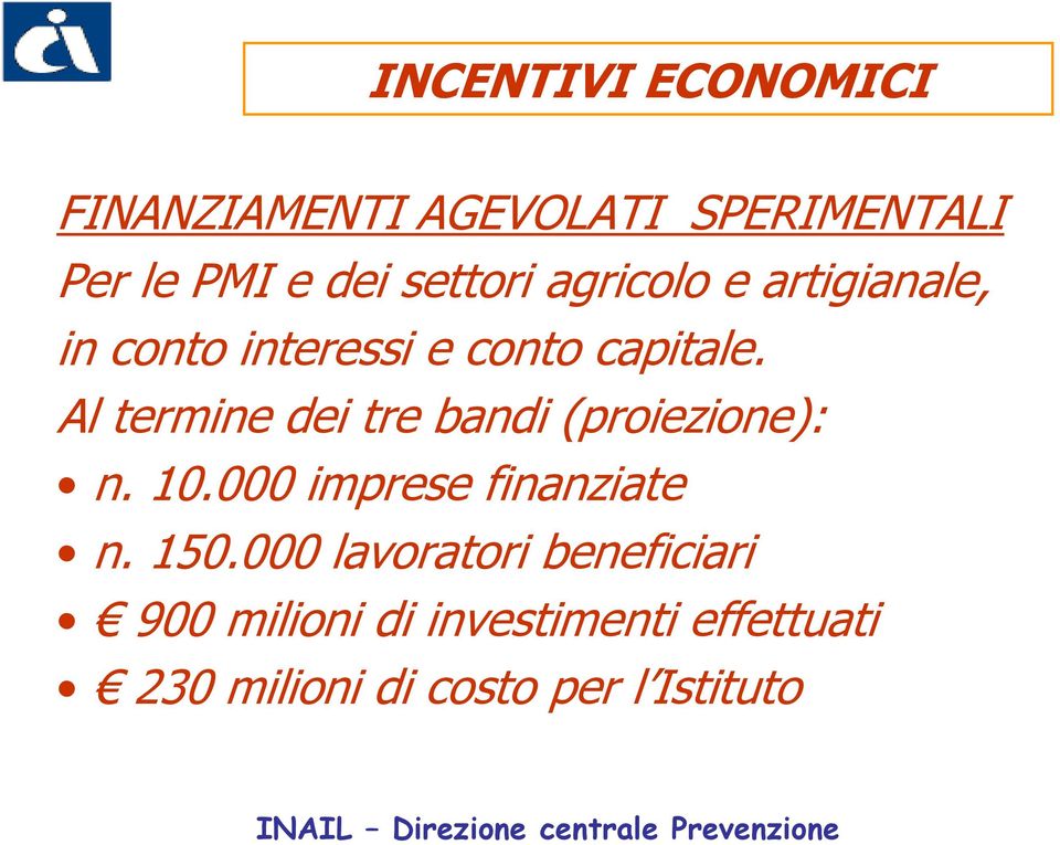 Al termine dei tre bandi (proiezione): n. 10.000 imprese finanziate n. 150.