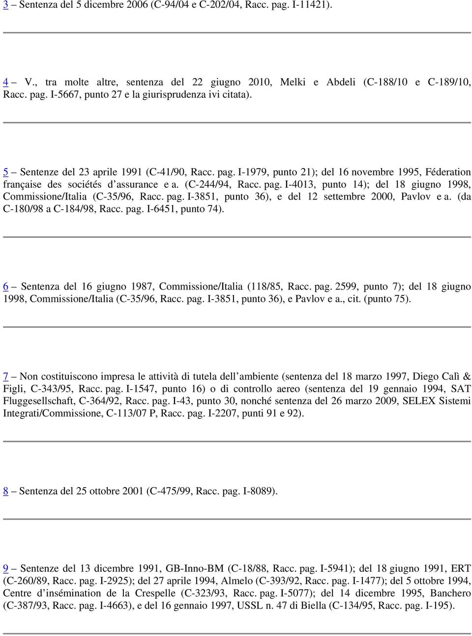 pag. I-3851, punto 36), e del 12 settembre 2000, Pavlov e a. (da C-180/98 a C-184/98, Racc. pag. I-6451, punto 74). 6 Sentenza del 16 giugno 1987, Commissione/Italia (118/85, Racc. pag. 2599, punto 7); del 18 giugno 1998, Commissione/Italia (C-35/96, Racc.