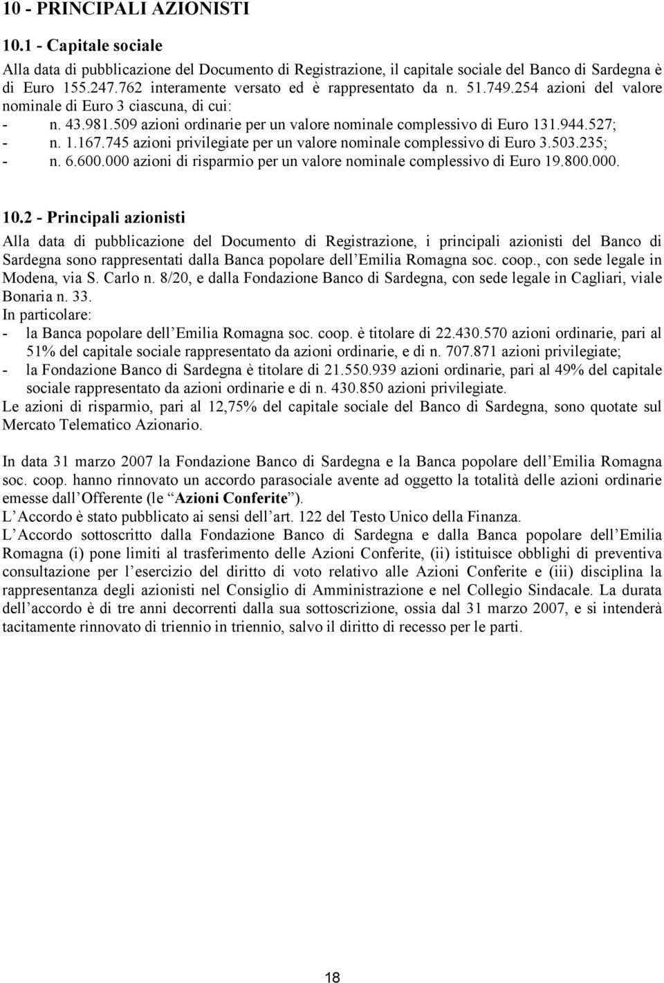 527; - n. 1.167.745 azioni privilegiate per un valore nominale complessivo di Euro 3.503.235; - n. 6.600.000 azioni di risparmio per un valore nominale complessivo di Euro 19.800.000. 10.