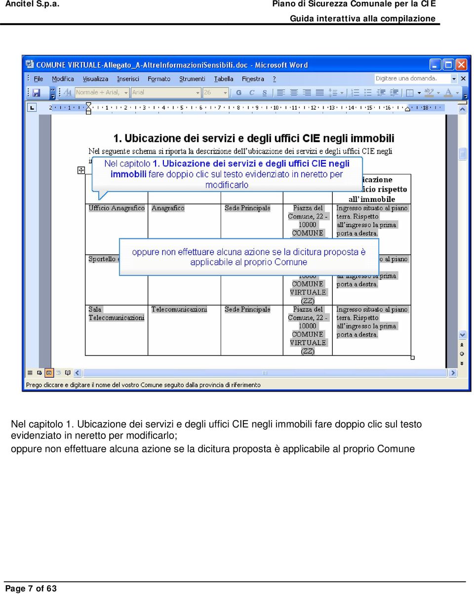 fare doppio clic sul testo evidenziato in neretto per