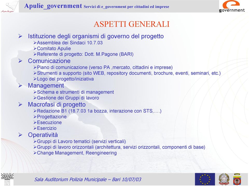 ) Logo del progetto/iniziativa Management Schema e strumenti di management Gestione dei Gruppi di lavoro Macrofasi di progetto Redazione B1 (18.7.