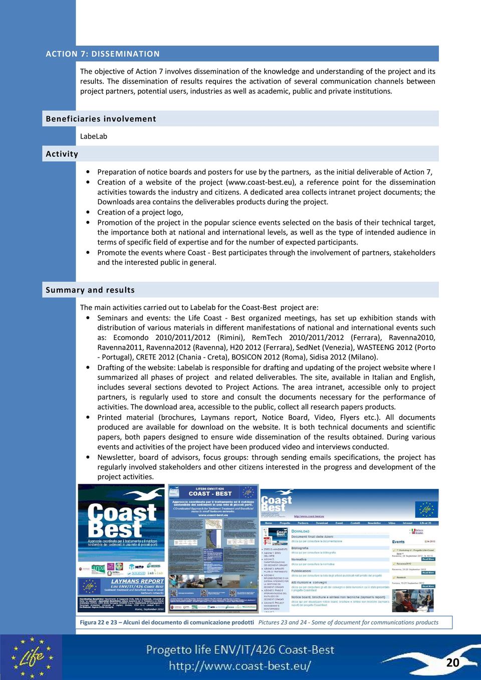 Beneficiaries involvement Activity LabeLab Preparation of notice boards and posters for use by the partners, as the initial deliverable of Action 7, Creation of a website of the project (www.