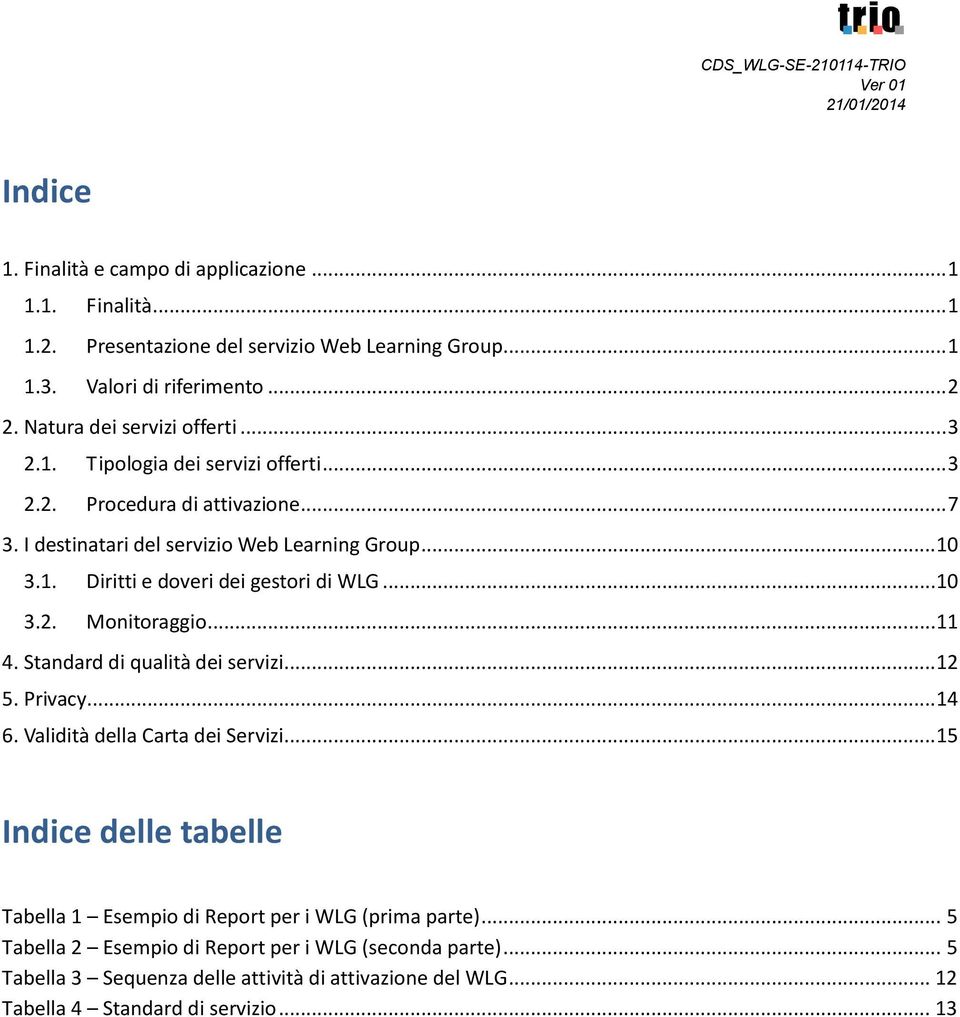 .. 10 3.2. Monitoraggio... 11 4. Standard di qualità dei servizi... 12 5. Privacy... 14 6. Validità della Carta dei Servizi.