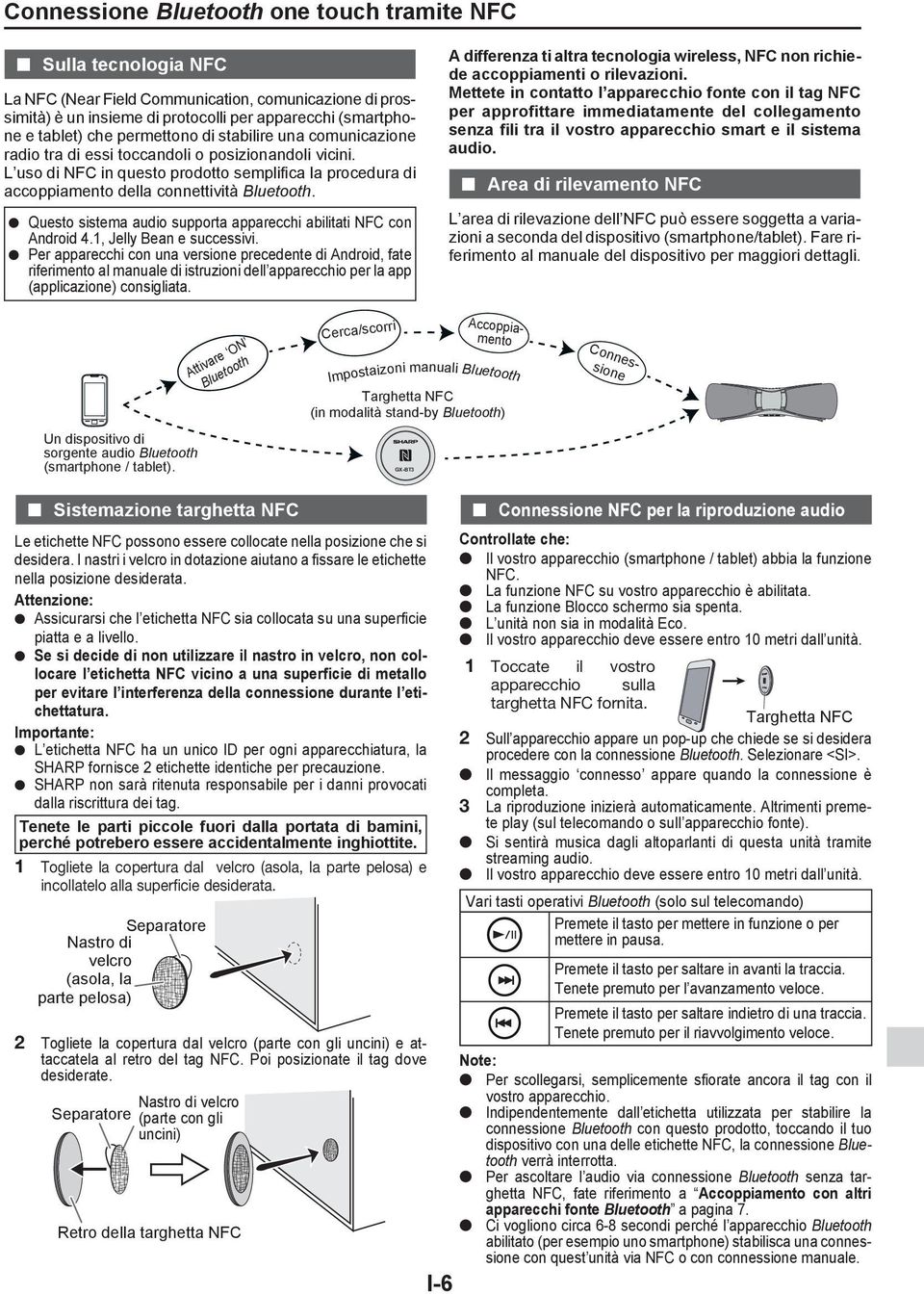 Questo sistema audio supporta apparecchi abilitati NFC con Android 4.1, Jelly Bean e successivi.