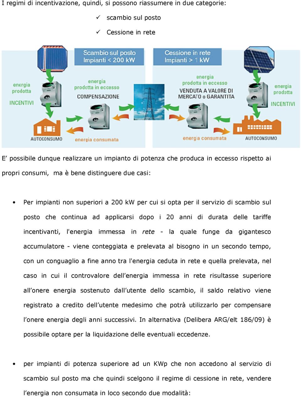 tariffe incentivanti, l'energia immessa in rete - la quale funge da gigantesco accumulatore - viene conteggiata e prelevata al bisogno in un secondo tempo, con un conguaglio a fine anno tra l'energia