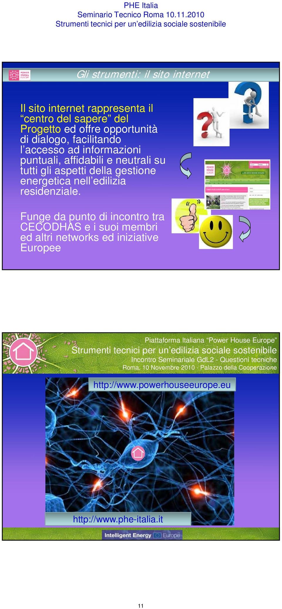 Funge da punto di incontro tra CECODHAS e i suoi membri ed altri networks ed iniziative Europee Piattaforma Italiana Power House Europe