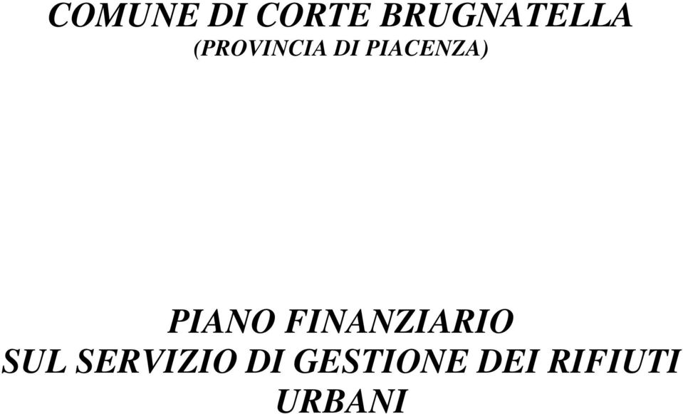 PIANO FINANZIARIO SUL