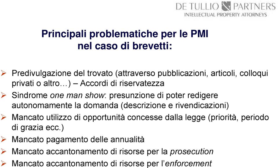 domanda (descrizione e rivendicazioni) Mancato utilizzo di opportunità concesse dalla legge (priorità, periodo di grazia ecc.