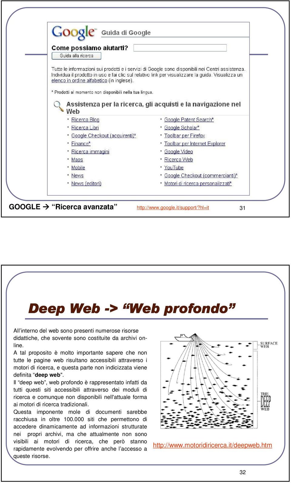 Il deep web, web profondo è rappresentato infatti da tutti questi siti accessibili attraverso dei moduli di ricerca e comunque non disponibili nell'attuale forma ai motori di ricerca tradizionali.
