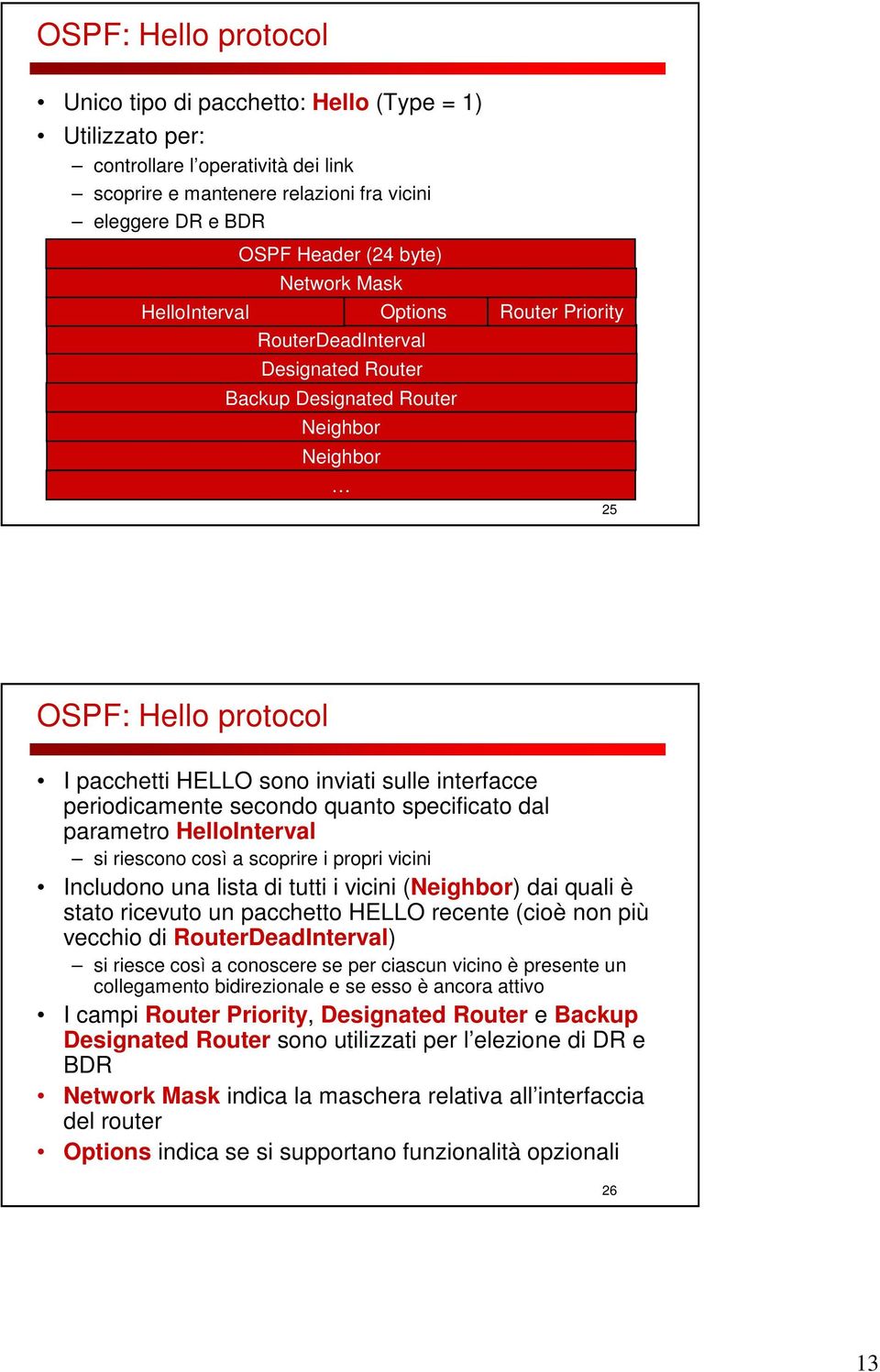 interfacce periodicamente secondo quanto specificato dal parametro HelloInterval si riescono così a scoprire i propri vicini Includono una lista di tutti i vicini (Neighbor) dai quali è stato